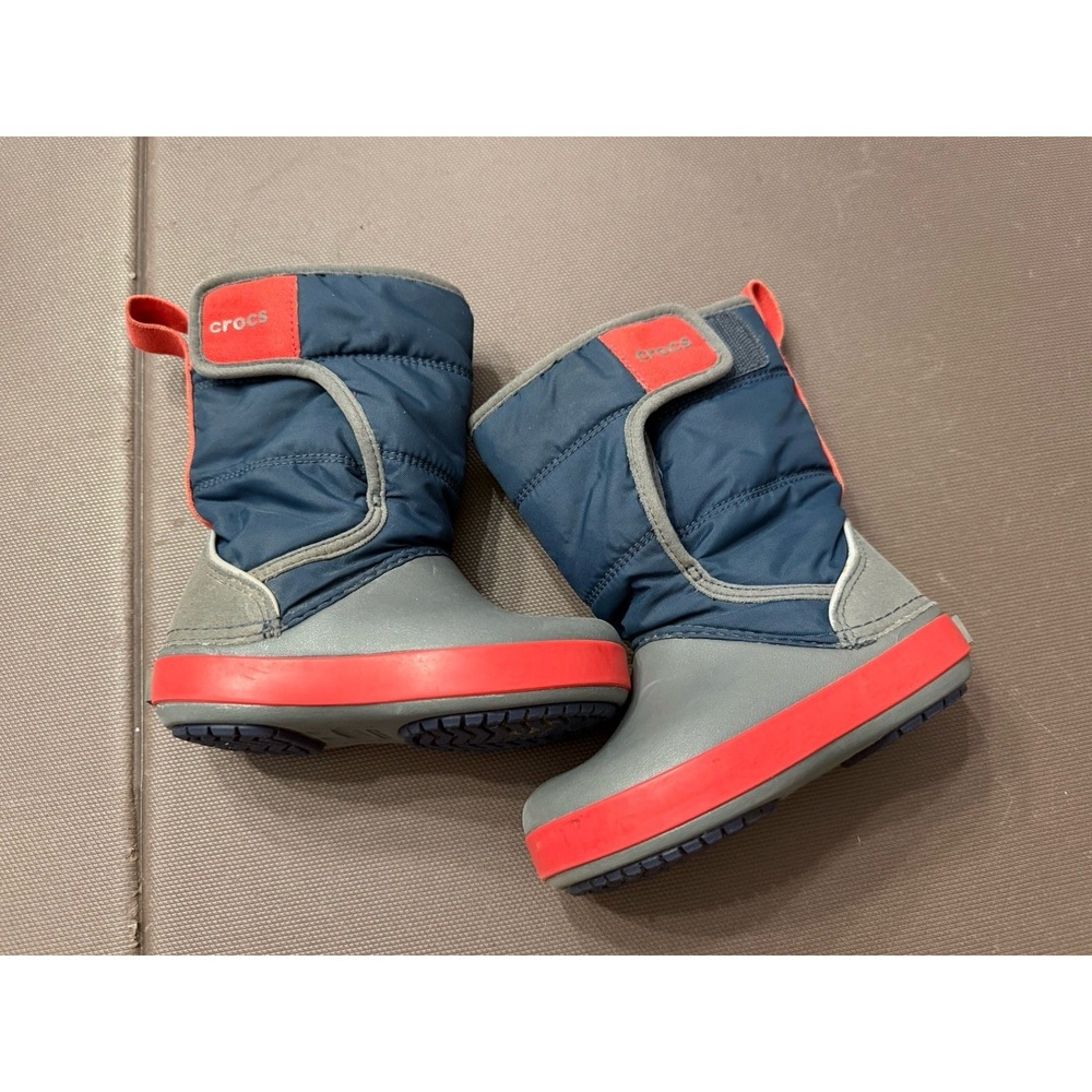 Crocs Lodge Point Children kids 7 C7 Navy Blue‎ Orange Snow Boot 204660